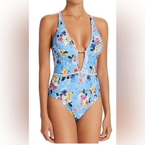 Nanette Lepore Womens Monaco Goddess Floral Print Halter One-Piece Swimsuit SZ L